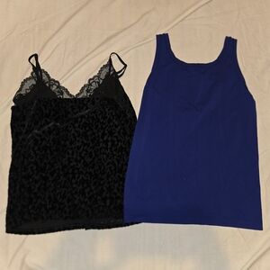 WHBM White House Black Market Two Tank Tops Black and Blue